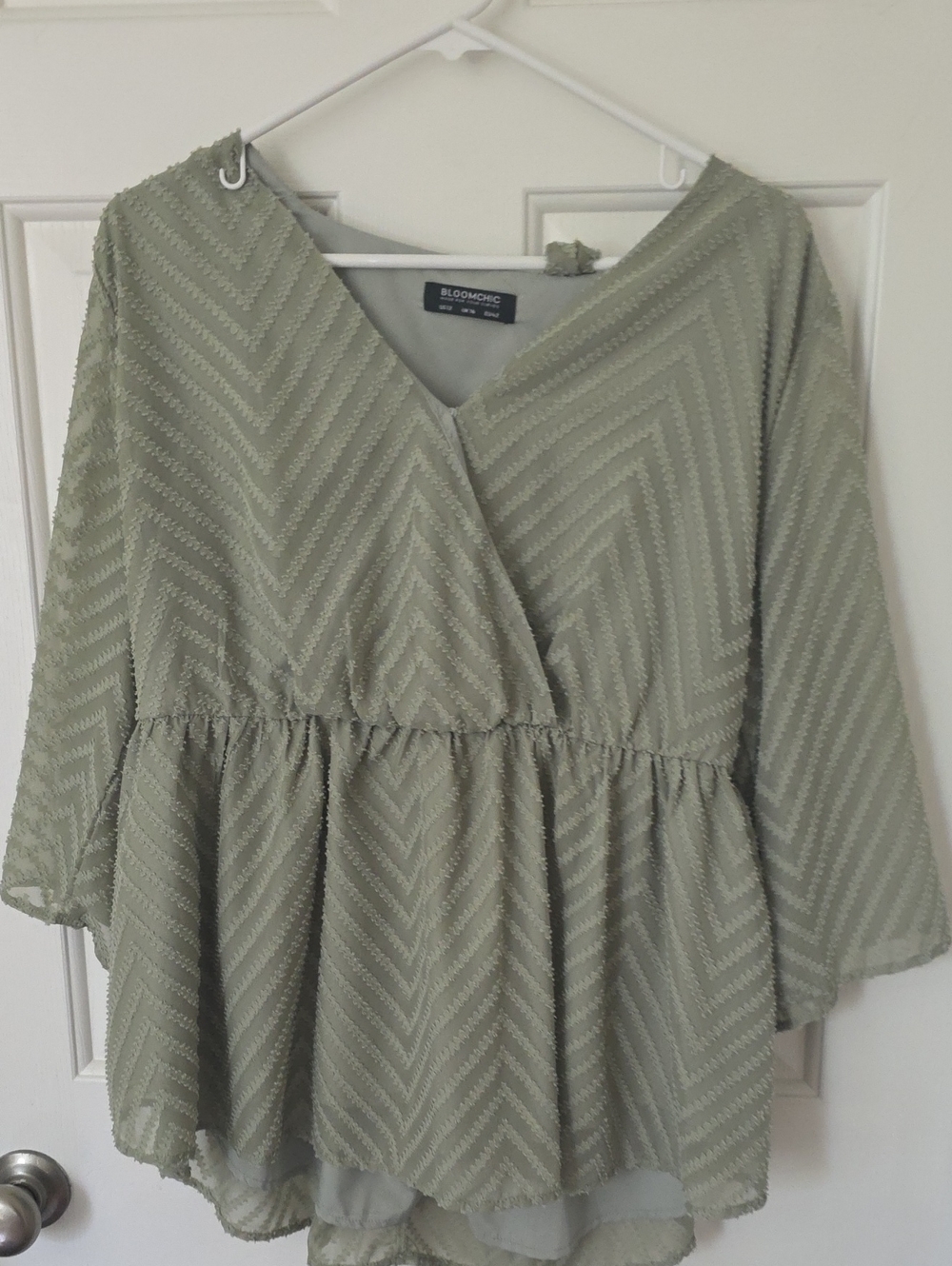 BloomChic Sage Green Peplum V-Neck Tunic